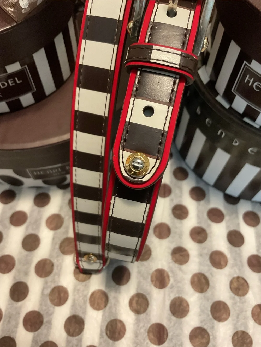 Henri Bendel Leash - Centennial Stripes with Red Trim